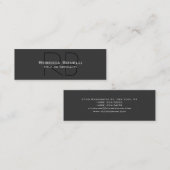 Skinny Grey Black Script Monogram Business Card Mini Visitenkarte (Vorne/Hinten)