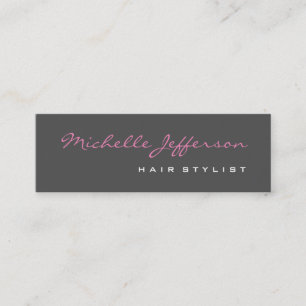 Skinny Hair Stylist Script Grau Pink Business Card Mini Visitenkarte