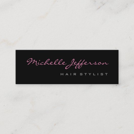 Skinny Hair Stylist Script Grau Pink Business Card Mini Visitenkarte (Vorderseite)