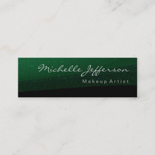 Skinny Modern Green Black Pattern Business Card Mini Visitenkarte (Vorderseite)