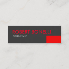Skinny Modern Red Bold Text Gray Business Card Mini Visitenkarte