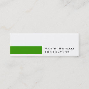 Skinny Modern White Green Simple Business Card Mini Visitenkarte