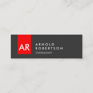 Skinny Monogram Gray Red Consultant Business Card Mini Visitenkarte