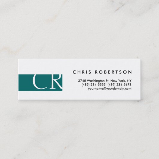 Skinny Monogram Schwarz-weiß Blue Business Card Mini Visitenkarte (Vorderseite)