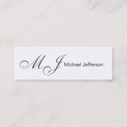 Skinny Monogram White Gray Business Card Mini Visitenkarte (Vorderseite)