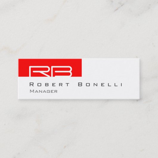 Skinny Red White Monogram Manager Business Card Mini Visitenkarte (Vorderseite)