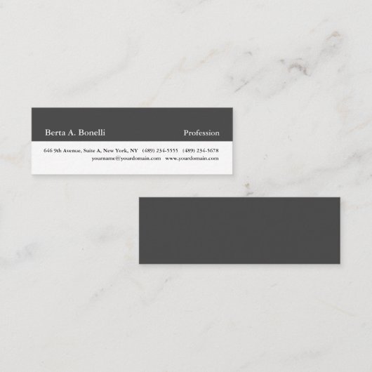 Skinny Schlicht Grau Weiß Minimalistisch modern Mini Visitenkarte (Vorne/Hinten)