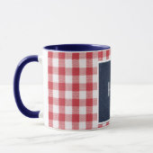 Skinny Schriftart Drk Blue Denim Red White Gingham Tasse (Links)