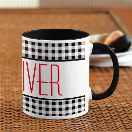 Skinny Schriftart Name Buffalo Karo 11oz Combo Kaf Tasse