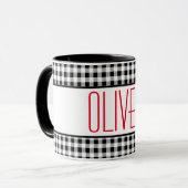 Skinny Schriftart Name Buffalo Karo 11oz Combo Kaf Tasse (Vorderseite Links)