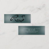 Skinny Slate Gray Script Monogram Business Card Mini Visitenkarte (Vorne/Hinten)