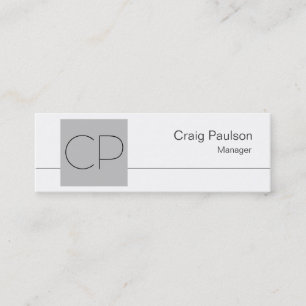 Skinny White Silver Gray Monogram Business Card Mini Visitenkarte