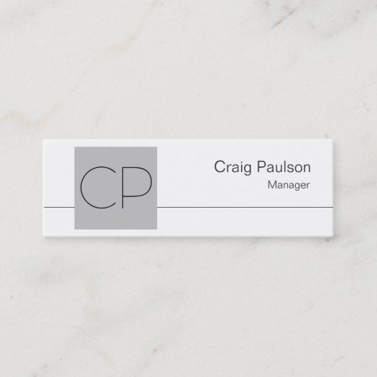 Skinny White Silver Gray Monogram Business Card Mini Visitenkarte (Vorderseite)
