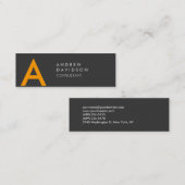 Skinny Yellow Grey Modern Monogram Business Card Mini Visitenkarte (Vorne/Hinten)