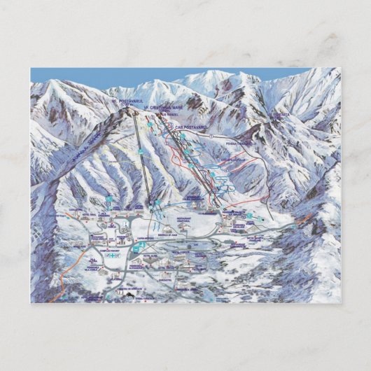 Skiort, Rumänien, Piana Brasov, Erholungsortkarte Postkarte (Vorderseite)