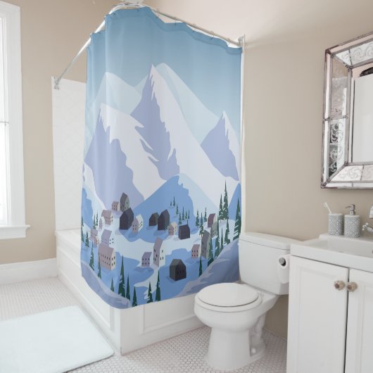 Skiort: Vintage Bergwelt Duschvorhang (Beispiel)