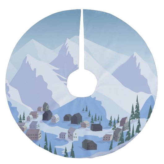 Skiort: Vintage Bergwelt Polyester Weihnachtsbaumdecke (Vorderseite)