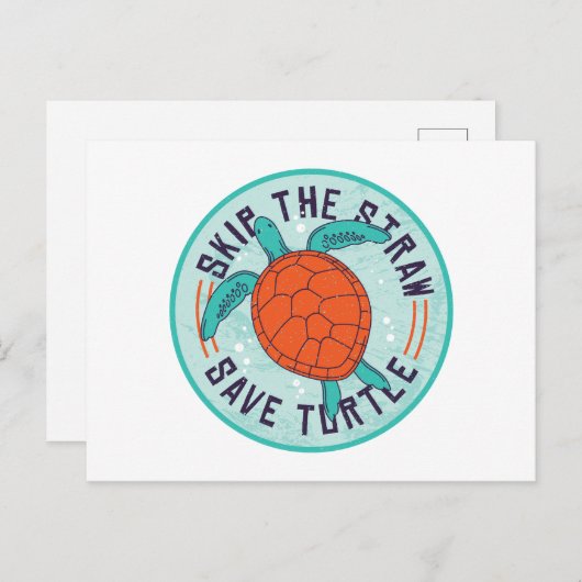 Skip Straw Rett Turtle Postkarte (Vorne/Hinten)