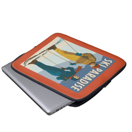 Skiparadies Vintag drucken Laptopschutzhülle (Vorne Knopf)