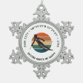 Skiparkstadt, Utah - Frauenski, Schwarzer Text Schneeflocken Zinn-Ornament (Vorderseite)