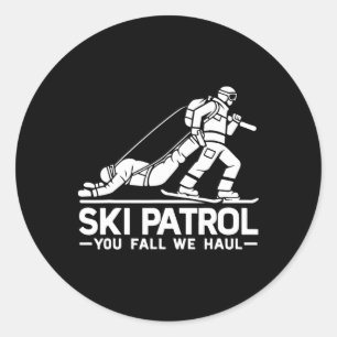 Skipatrouille Du fällst, wir ziehen Lustige Skifah Runder Aufkleber