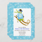 Skipinguin Geburtstagsfeier Skifallschnee Einladung (Vorne/Hinten)