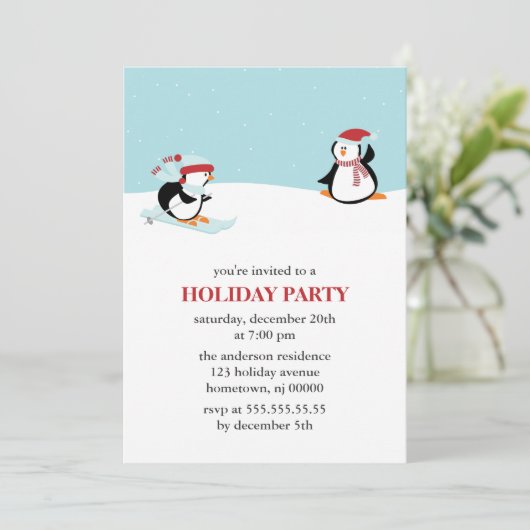 Skipinguine-Urlaubsparty Einladung (Stehend Vorderseite)