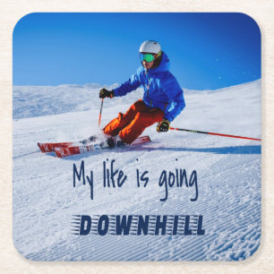 Skipiste Funny Motivierend Schnee Ski Rechteckiger Pappuntersetzer