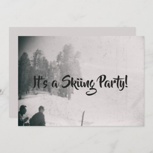 Skipiste Party Retro Schneeberg Einladung (Vorne/Hinten)