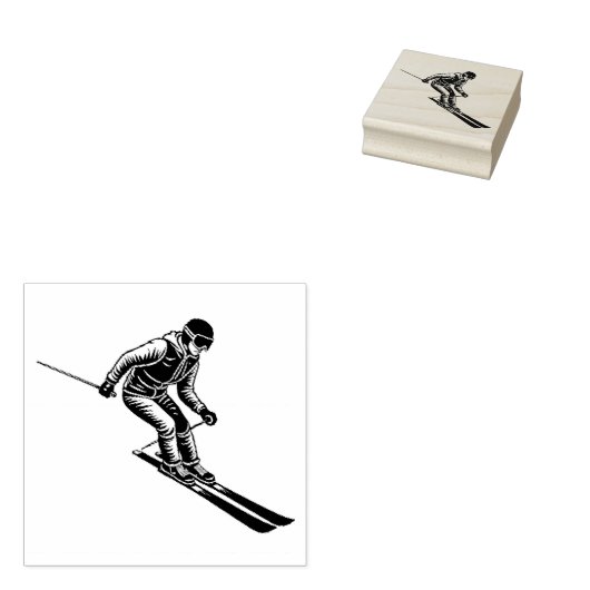 Skipisten Berge Skifahrer Wintersport Gummistempel (Stempel)