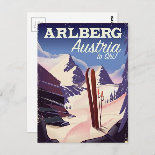 Skiposter Arlberg Austria Postkarte (Vorne/Hinten)