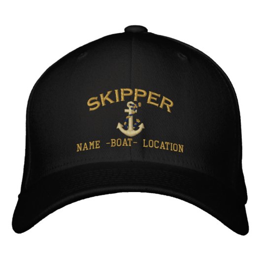 Skipper Nautical Rope Ankerplatz Ihres Bootes Name Bestickte Kappe (Vorderseite)