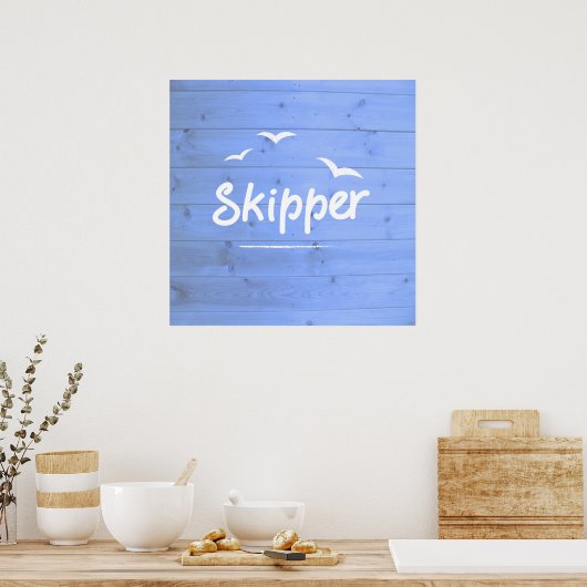 Skipper Nautical Sailing Blue und White Poster (Küche)