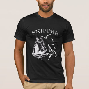Skipper Sailboat Mens Schwarzer T - Shirt