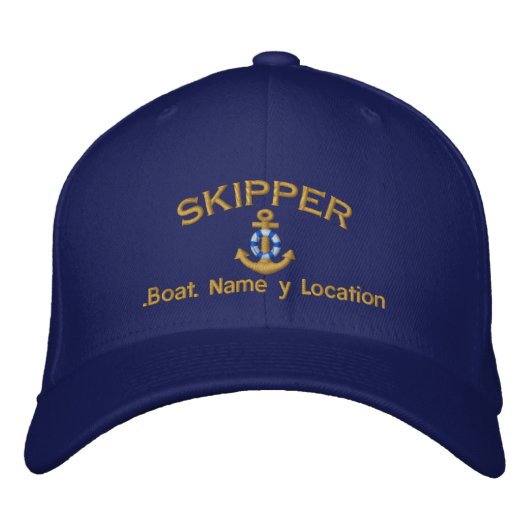 Skipper Style Dein Boot Name Dein Name oder beides Bestickte Kappe (Vorderseite)