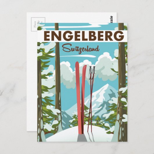 Skipposter Engelberg Schweiz Postkarte (Vorne/Hinten)