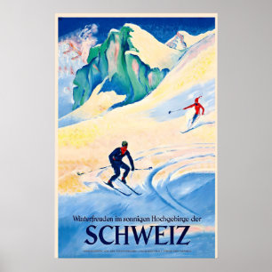 Skirennen Winterspaß in den sonnigen hohen Bergen Poster