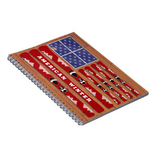 Skis and Snowflakes USA Flag mit Holzwall Notizblock