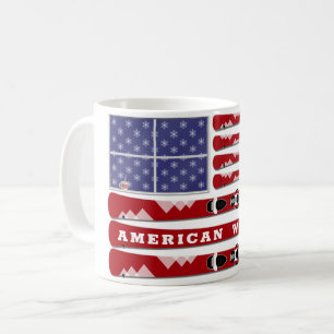 Skis and Snowflakes USA Flagge für Winter Kaffeetasse