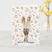 Skis Cream White Snowflakes Christmas   Karte (Gelbe Blume)