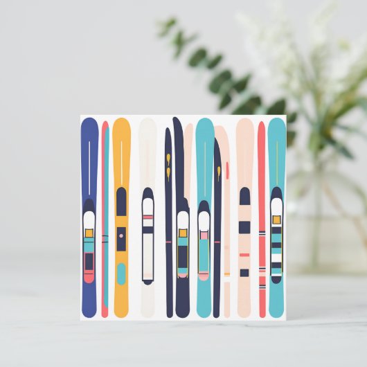 Skis Feiertagskarte (Stehend Vorderseite)