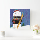 Skis für Snowman Quadratische Wanduhr (Zuhause)