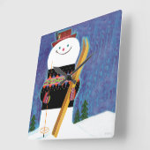 Skis für Snowman Quadratische Wanduhr (Winkel)