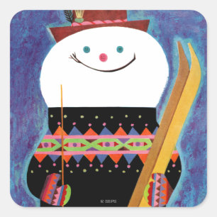 Skis für Snowman Quadratischer Aufkleber