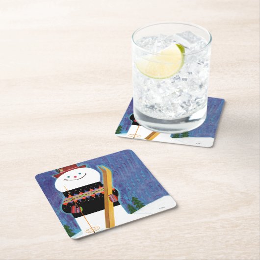 Skis für Snowman Rechteckiger Pappuntersetzer (Vor Ort)