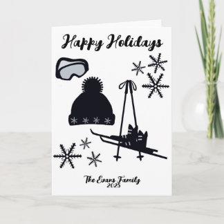 Skis, hat, boots & goggles Christmas Karte