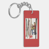 Skis stehend oben im Schnee durch Paar-Plakat Schlüsselanhänger (Vorderseite links)