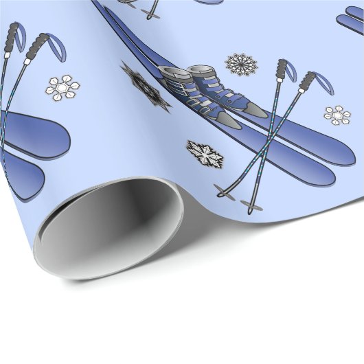 Skis, Stiefel, Polen und Schneeflocken Geschenkpapier (Rolleneckpunkt)