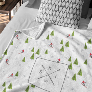 Skis und Pine Trees Personalisiert Fleece Blanket