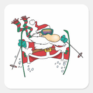 Skischule Cartoon Quadratischer Aufkleber